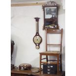 A Georgian style mirror, barometer, chair, tray, stool and a stationery box (6) Condition Report: