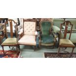 Two Victorian armchairs and two dining chairs (4) Condition Report: Available upon request