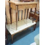 A reproduction fold over card table, 77cm high x 80cm wide x 43cm deep and a coffee table (2)