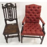 A button back armchair and an oak hall chair (2) Condition Report: Available upon request