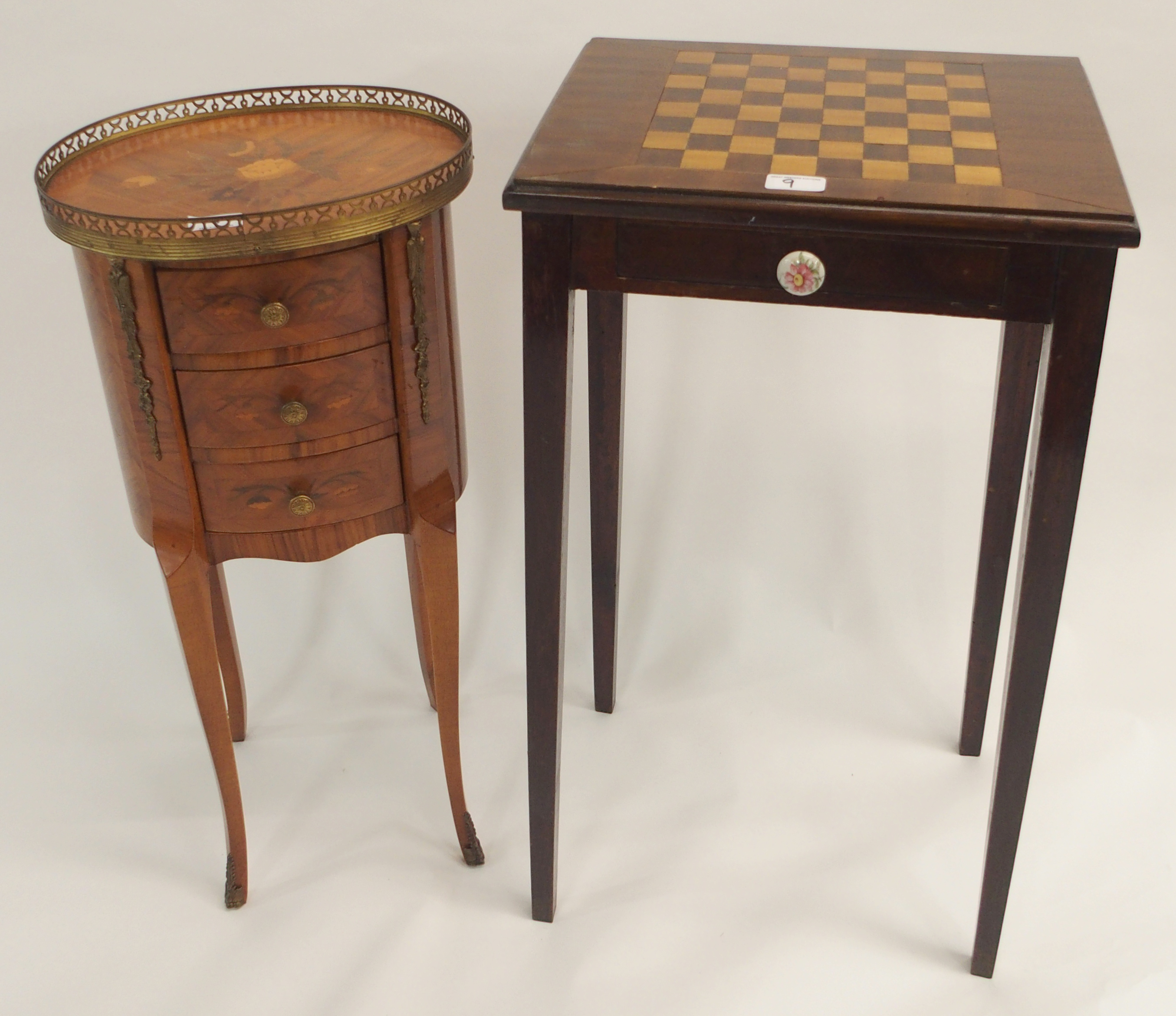 A small games table and an oval side table with three drawers (2) Condition Report: Available upon