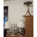 Six assorted table lamps and a wine table (7) Condition Report: Available upon request