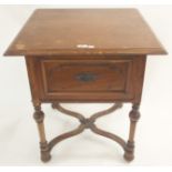 A Victorian mahogany table with cross stretchers, 75cm high x 67cm wide x 67cm deep Condition