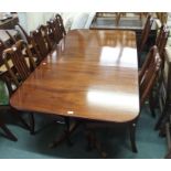 A mahogany twin pedestal dining table with six mahogany dining chairs (7) Condition Report: