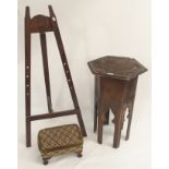A carved side table, foot stool and easel (3) Condition Report: Available upon request