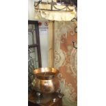 A copper and brass bucket and a rise and fall light (2) Condition Report: Available upon request