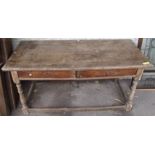 A 19th Century table with stretchers, 84cm high x 174cm wide x 80cm deep Condition Report: Available