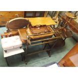 A reproduction hall table, trolley, wine table, airer, chair, stool and two trays (8) Condition