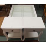 A pair of white bedside tables, large white coffee table and a folding table (def) (4) Condition