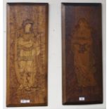 A pair of pokerwork panels, 76cm high x 31cm wide (2) Condition Report: