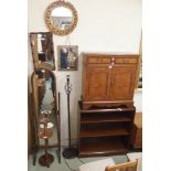 A cheval mirror, three mirrors, standard lamp, side cabinet and smokers stand (7) Condition