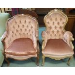 Two pink upholstered armchairs (2) Condition Report: Available upon request