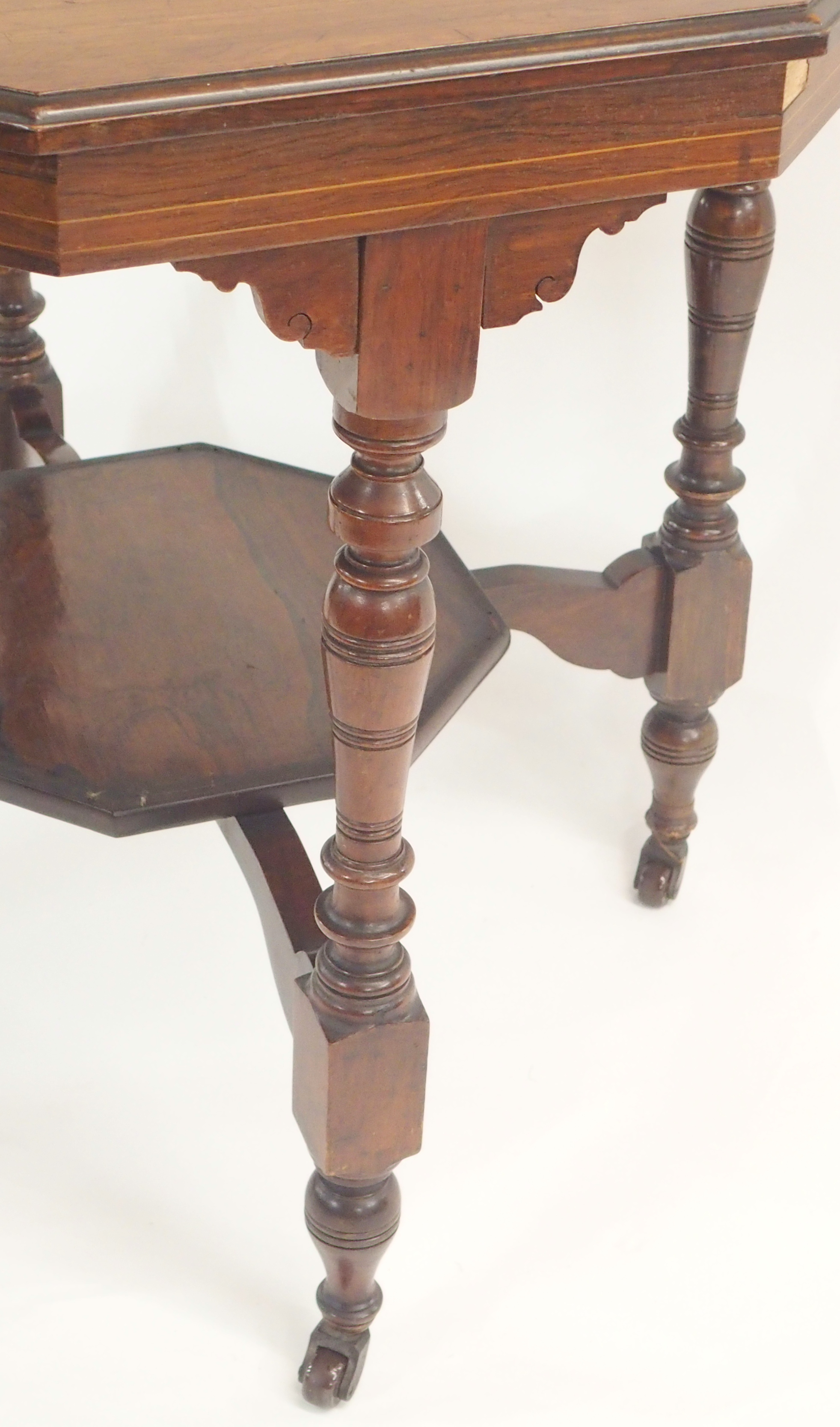 An inlaid rosewood octagonal window table, 73cm high x 80cm wide x 80cm deep Condition Report: - Image 2 of 3