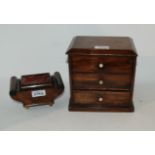 A small three drawer collectors chest, 19cm wide and a pin cushion (2) Condition Report: Available