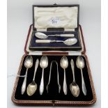 A lot comprising a case set of six silver teaspoons, Sheffield 1923 and a cased pair of EP and