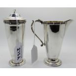A silver sugar castor with matching cream jug, Birmingham 1966, the castor 13cm high, 281gms total