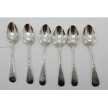 A set of six silver teaspoons (loose), London 1894, 111gms Condition Report: Available upon request
