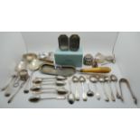 A lot comprising miscellaneous silver and EP including a pair of Tiffany brushes, a pair of silver