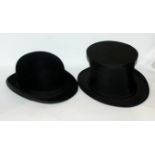 A black bowler hat by Kirsop and a pop up opera top hat Condition Report: Available upon request
