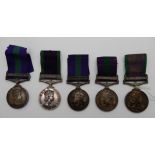 A lot comprising five General Service medals Borneo to 981552 R Hughill A.B.R.N., George VI Malaya
