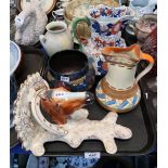 A pottery horsehead and horseshoe wall bracket, a Decoro vase, Myott jug etc Condition Report:
