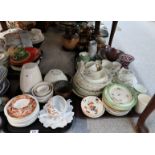 Pottery jelly moulds, copper example, assorted plates, copper lustre ware jugs etc Condition Report:
