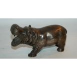 A white-metal model of a hippo, 12cm wide, white-metal goblets, lodge medals etc Condition Report:
