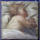 ATTRIBUTED TO ARCHIBALD MCGLASHAN Sleeping baby, oil on canvas, laid on board, 25.5 x 25.5cm