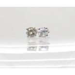 A pair of 9ct white gold diamond ear studs set with estimated approx 0.70cts of brilliant cut