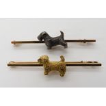 A 9ct yellow gold Norfolk terrier brooch, length 5cm, together with a 9ct gold and white metal
