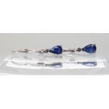 A pair of 18ct white gold sapphire drop earrings, length of earring 2.5cm, weight 1.9gms Condition