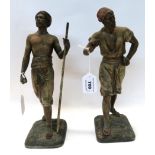 A pair of spelter figures of eastern men, after Marcel Debut, 31cm high Condition Report: one has