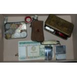 A world war I Christmas box, various coins, bank notes etc Condition Report: Available upon request