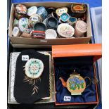 A Charlotte di Vita enamel teapot in box, assorted trinket boxes, beaded bags etc Condition