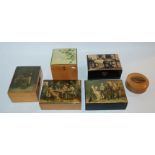 A collection of Mauchline ware boxes with pictorial covers Condition Report: Available upon request