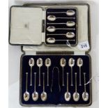 A lot comprising a cased set of twelve silver coffee spoons, Sheffield 1924 and a cased set of six
