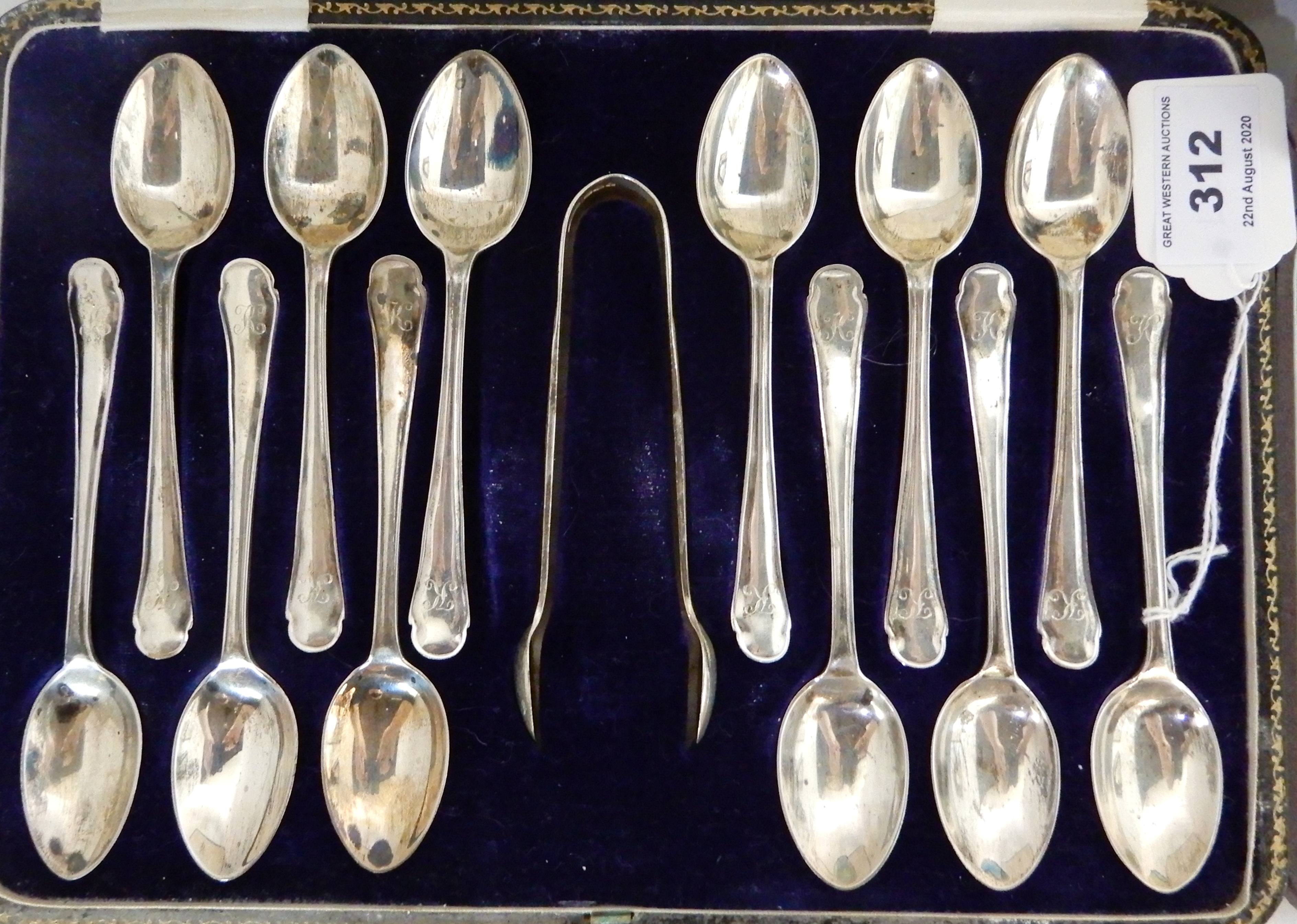 A lot comprising a cased set of twelve silver teaspoons with tongs, Sheffield 1918 and a cased set - Image 2 of 5