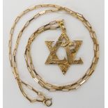 A 9ct gold Star Of David pendant that also spells out the word LOVE, with a fancy box chain length