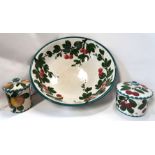 A collection of Wemyss Ware in Cherries pattern comprising a large bowl painted inside the bowl