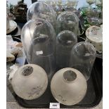 Four glass domes, one plastic example and two glass shades Condition Report: No condition report