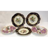 Two Meissen style plates and three Hammersley fruit decorated dessert plates Condition Report: