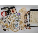 A Cartier style flamingo brooch, a red Swatch watch and other items of vintage costume jewellery