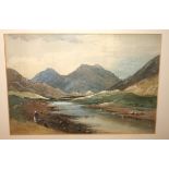 SCOTTISH SCHOOL Figures in a mountainous landscape, watercolour, 30 x 43cm Condition Report: