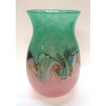 A Scottish mottled glass vase in pinks and green swirls, 24cm high Condition Report: Available