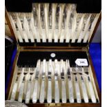 A cased twenty four piece EP and mother of pearl dessert cutlery set Condition Report: Available