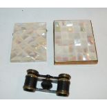 A mother of pearl card case, mother of pearl compact and opera glasses Condition Report: