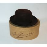 A small brown salesman's example hat by James Robinson & Son in original hat box, interior 5"