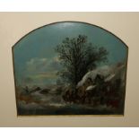 AFTER SAM BOUGH Winter scene with figures at an inn, signed, oil on board, dated, 1871, 18 x 20cm