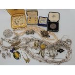 A string of Ciro cultured pearls in original box, a Mappin & Webb Royal Tournament medallion, a
