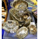 A tray lot of EP - tea service, dishes etc Condition Report: Available upon request